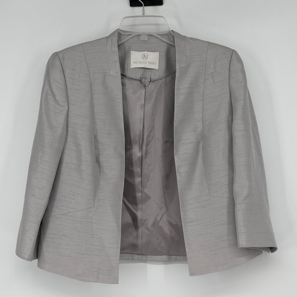 Jacques Vert Silver Grey‎ Open Front Bolero Jacket Blazer Size 10 Formal Classic